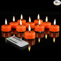 Eywamage Orange Flameless Tealights with Remote Batteries, LED Tea Votive Candles Real Wax Flickering Set of 10