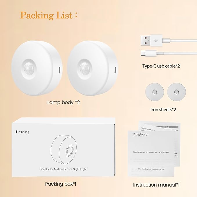 Motion Sensor LED Night Light, Kids Night Light, USB Rechargeable, 8 Lighting Colors, 3 Working Modes, for Bedroom, Hallway, Cabinet, Closet, Stairs, etc, Magnetic Stick Anywhere (2 Pack)