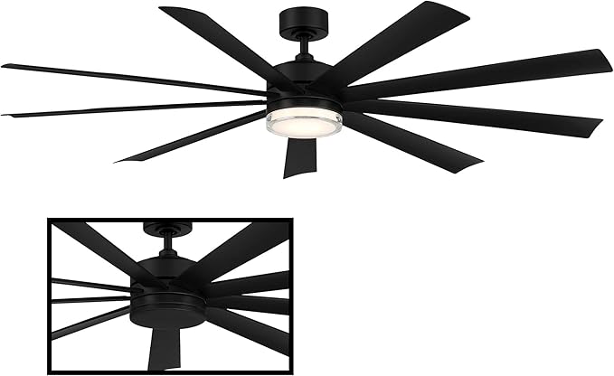 Wynd XL Smart Indoor and Outdoor 9-Blade Ceiling Fan 72in Matte Black with 3500K LED Light Kit and Remote Control worksworks with Alexa and iOS or Android App