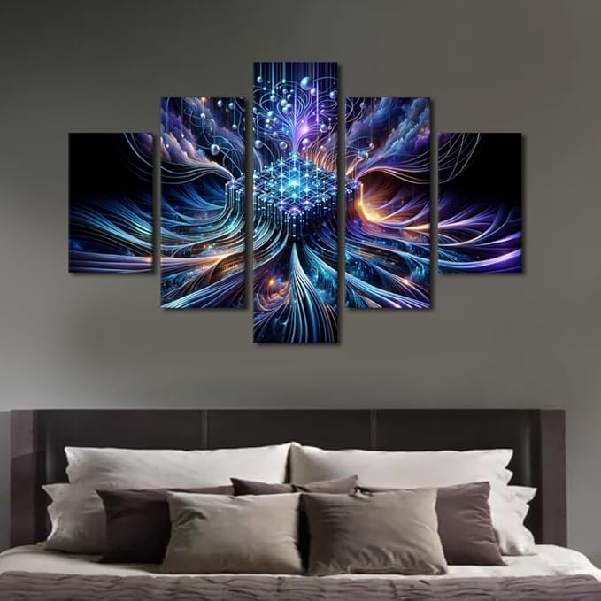 5 Panel Bedroom Pictures Wall Art Computer Processors Canvas Paintings House Decor Living Room Contemporary Technology Posters and Prints Wall Decorations Artwork Wooden Frame Ready to Hang 60"Wx40"H