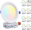 TORCHSTAR 8-Pack 5CCT 6 Inch Slim LED Recessed Lighting with J Box, Aluminum, Anti-Glare Baffle Trim, 12W 1000LM, CRI90 Dimmable Ceiling Downlight, Air Tight & IC Rated, 27003000350040005000K, ETL&ES