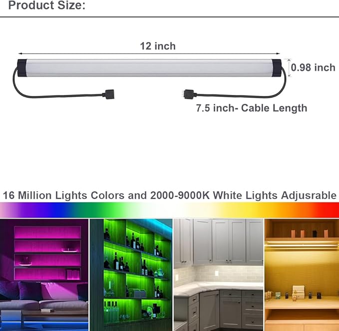 Under Cabinet LED Lighting, Dimmable Under Counter Lights, WiFi Smart Controlled,RGB,12 Inch, Multicolor Linkable Lamps with Remote Control, Compatible with Alexa Google Home (6 Pack)
