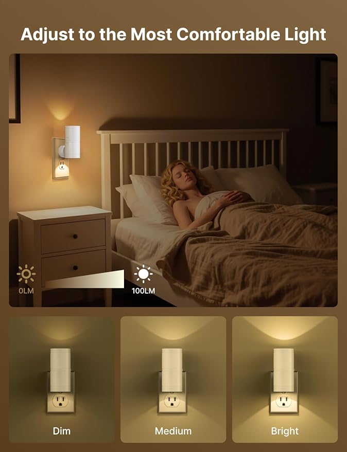 Night Light Plug into Wall, 4 Pack Dimmable LED Nightlight with Dusk to Dawn Sensor, Soft White Glow, for Hallway, Bathroom, Bedroom, White