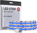 BTF-LIGHTING FCOB USB Powered Blue Color COB LED Strip Lights 6.56FT 640LEDs 5V 8mm Width 90+ High CRI Ultra Bright Flexible Light for 3D Printer TV Backlight Display Cabinet PC DIY Decor