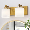 Stainless Steel Milk Glass Vanity Lights for Bathroom, 2 Light Gold Bathroom Light Fixtures Over Mirror, Ceramic E26 Sockets Wall Mounted
