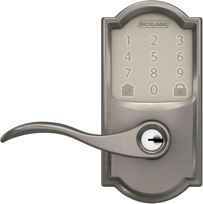 Schlage Encode Smart Wi-Fi Lock with Lever Handle, Touchscreen Keypad, Keyless Entry Door Lock, App Control, Alexa, Google Home and Airbnb Compatible, Satin Nickel, FE789WB CAM 619 Acc