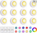 Hbaushun LED Puck Lights 12 Pack,16 Color Changeable Wireless LED Cabinet Lights,Battery Operated Night Light with Dimmer & Timmer for Bedroom,Closet, Kitchen,White