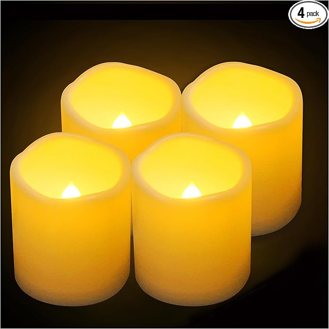 3”X3” 4 Pack LED Outdoor Candles Battery Operated Waterproof Flameless Pillar Candles with Timer Electric Flickering LED Lights for Christmas, Halloween, Wedding Party, Home, Garden Decorations