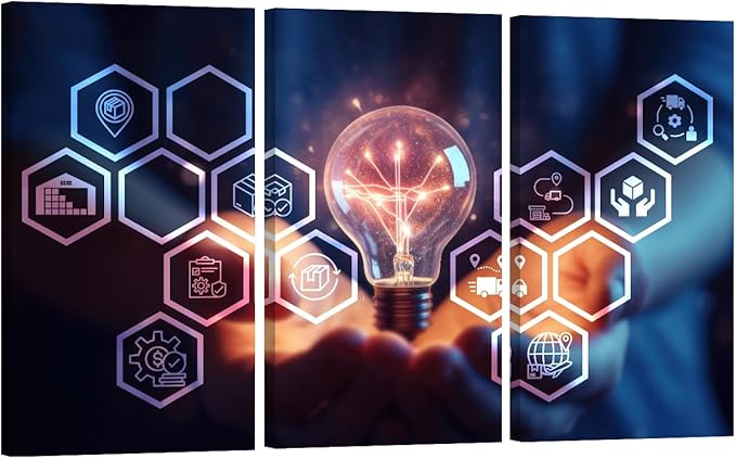 LSIUHWUWI Modern Wall Art 3 Panel AI Logistic Management Concept Pictures Print on Canvas for Wall Art Decoration, Wooden Frame Artwork Ready to Hang 20x40inchx3