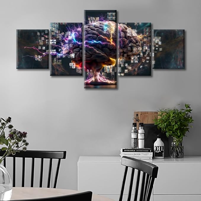 Human Brain Canvas Art Wall Decor Neuronal Impulses Bedroom Wall Art Concept of a Human Brain Full with Creativity Pictures for Living Room Modern Wall Art Framed Ready to Hang (50"Wx24"H)