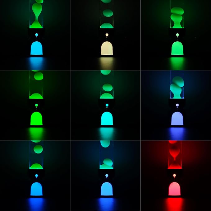Lighthouse Liquid Motion Lamp, Decorative Night Light with Green Wax, 13-Color Changing, Safe Flameless Mood Lighting for Gift and Home Decor- Silver Plated