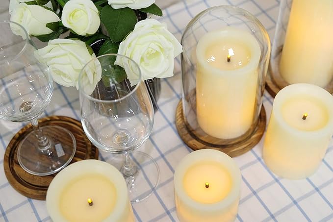 Eldnacele LED Flameless Flickering Candles Optical Fiber Wick with 10-Key Remote and Timer, Battery Operated Wax Candles Set of 6 Home Decoration(D3 x H3 4" 5" 6" 7")