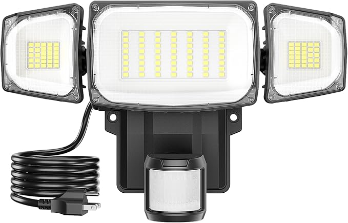 Olafus 70W Motion Sensor Outdoor Light Plug in, Motion Flood Light Dusk to Dawn, 7000LM LED Security Light IP65 Waterproof, Motion Activated 6500K PIR Sensor Lighting for Garage Yard Patio Eave, Black