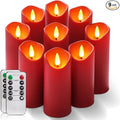 Homemory Christmas Flameless Candles, Battery Operated Candles with Remote Timers, Electric Fake Candles for Home, Christmas Decoration, Made of Plastic, Red/Burgundy, Set of 9