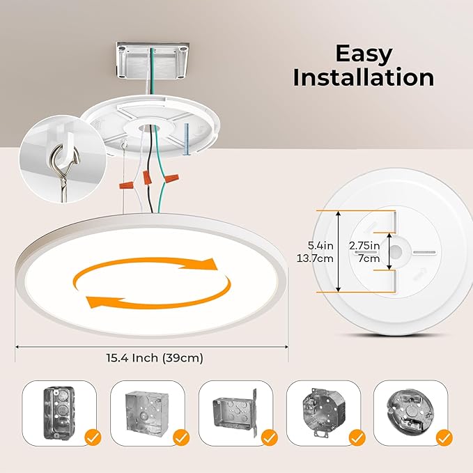 BLNAN Dimmable LED Flush Mount Ceiling Light Fixture with Remote Control, 3000K-6500K Low Profile Wired Lamp, Modern Ultra Thin Close to Ceiling Light for Bedroom Kitchen (White, 15.4Inch 2Pack)