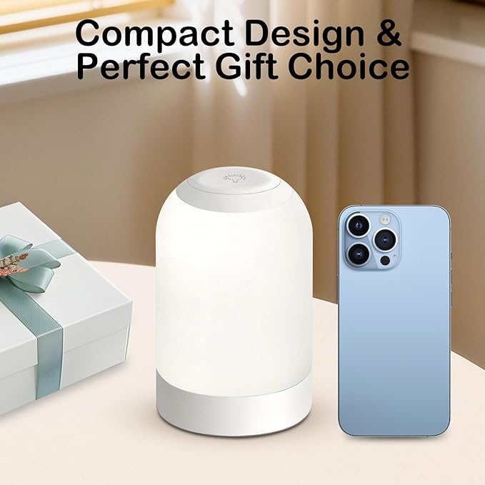 Rechargeable LED Table Lamp, Portable Touch Night Light for Adults and Elders, Dimmable Bedside Lamp with Brightness Memory, Hanging Lantern for Bedroom, Hallway, Camping and Emergency