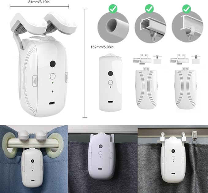 Smart Automatic Curtain Opener - Remote Controled by App/Timer/Voice,Upgraded High-Performance Motor, Automatic Light Sensor, Add Gateways,For Google Alexa,No Remote (for Roman rod/T/U track 3-in-1)