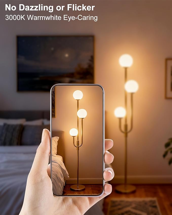 Lightdot 66IN Gold Globe Floor Lamp 3-Lights Vintage Gold Floor Lamps with 3000K Bulbs Included for Wedding Party Modern Tall Standing Lamp Dimmble for Living Room/Bedroom/Sofa Beside/Corner Decor