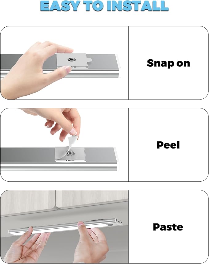 ASOKO Under Cabinet Lights Motion Sensor, 2800mAh Battery Operated Closet Light Rechargeable Under Counter Lights for Kitchen Under Cabinet Lighting Wireless (White,3 Pack-13.8inch)