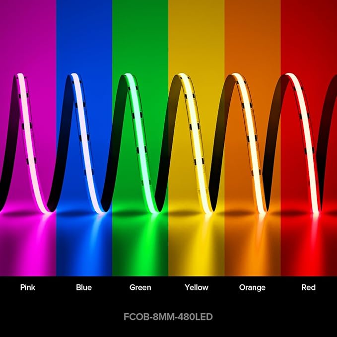 BTF-LIGHTING FCOB COB LED Strip Green Color 480LEDs/m 16.4FT DC12V Flexible High Density Uniform Light 8mm Width Bright Dimmable for Bedroom Indoor Decor(No Adapter or Controller)