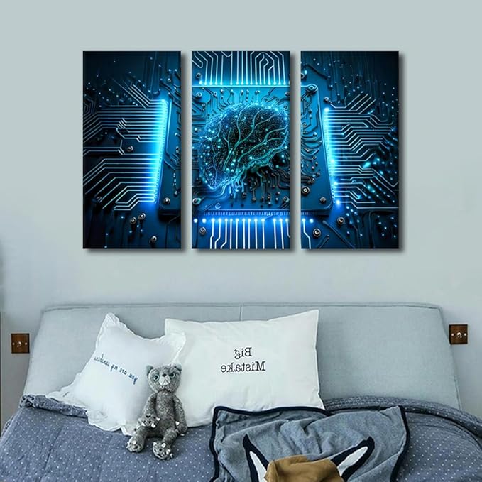AI Wall Art Artificial Intelligence Pictures Print On Canvas Wall Art Future Technology Artwork Modern Home Decoration for Living Room Framed Gallery-Wrapped Ready to Hang, 42" Wx28 H
