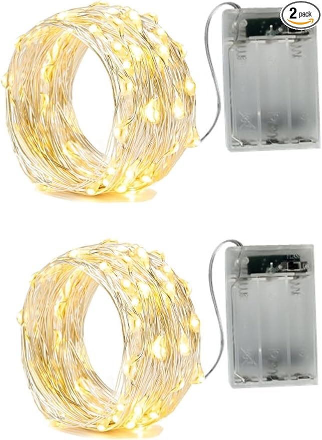 Fairy String Lights for Indoor & Outdoor, 2 Pack Decorative LED with Battery Case Waterproof 20 LEDs 78 Inch for Home Patio Bedroom Garden