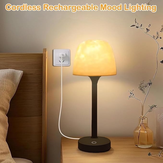 Cordless Shower Lamp,Bedside Lamp,Touch Ocean Wave Projector Light,3 Way Color Temperature,16 Color Changing Light,Dimmable,Rechargeable Aurora Night Lights for Bedroom Bathroom, Waterproof