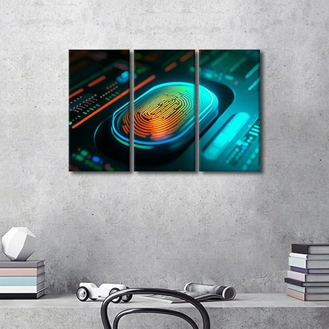 TUMOVO 3 Panel Modern Wall ArtConcept of Cybersecurity and Data Protection Picture Prints on Canvas Wall Paintings for Bedroom Living Room, Stretched Framed Ready to Hang, 36" Wx24 H