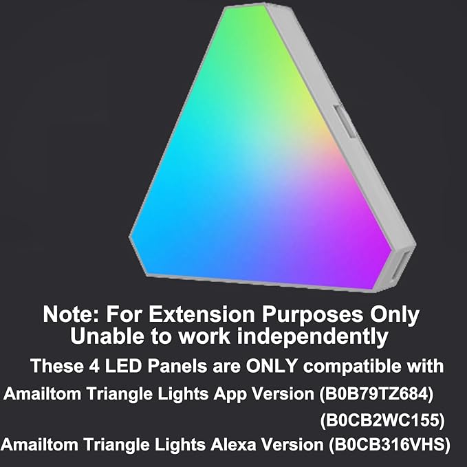 Amailtom Triangle Light 4 LED Panels for Expansion Only, Triangle Lights for Wall Dreamcolor Gaming Room Lights Decor, Smart LED Wall Light Music Sync for Gaming Setup (No Controller/Remote)