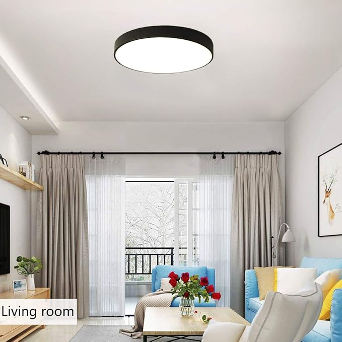 Ganeed LED Flush Mount Ceiling Light, 19.6Inch 39W Modern Ceiling Light Fixture, Black Ceiling Lamp for Dining Room Hallway Living Room Bedroom Office
