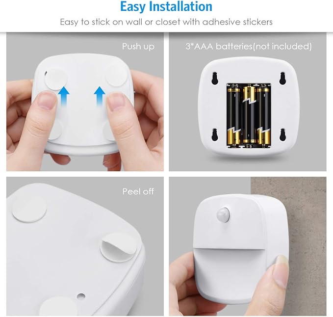 AMIR Motion Sensor Light Indoor, Upgraded Battery-Powered LED Night Light with PIR Technology for Bathroom, Kitchen, Stairs, Under Cabinet, Closet, Stick on Anywhere Hallway Lamp (Warm White, 6-Pack)