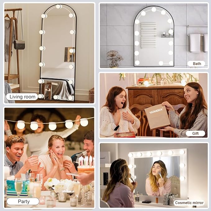 LED Vanity Lights for Mirror, Hollywood Style Vanity Lights with 10 Dimmable Bulbs, Adjustable Color & Brightness, USB Cable, Mirror Lights Stick on for Makeup Table Dressing Room (14 Lights)