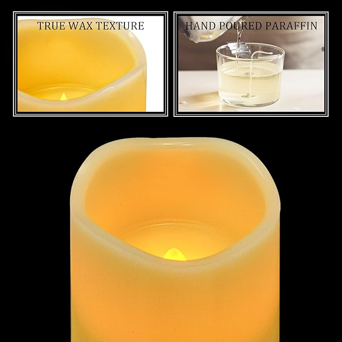 Wax Shell Flameless Candles : Set of 1 H4”D3.15” Remote Control LED Electric Candle Ivory Real Wax Pillar Flickering Candles with Timer Home Halloween Christmas Gift Deco