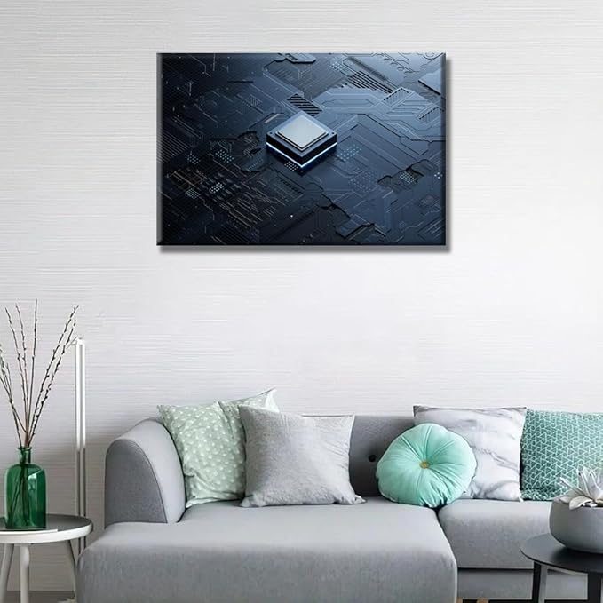Central Computer Processors CPU Wall Painting for Living Room Technology Digital Wall Art Canvas Prints Wall Decor CPU Concept Wall Art for Office Bedroom Framed 16X24 INCH