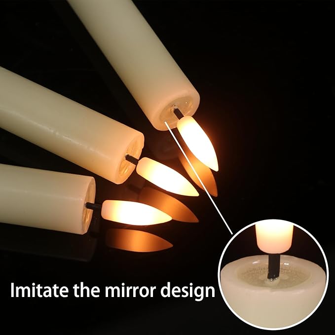 GenSwin Flameless Taper Candles with Remote Timer, Real Wax LED Taper Candles Battery Operated with 3D Flame, 3Pcs Flickering Flamless Candlesticks for Halloween Christmas Decor(Ivory, 0.78” x 9.8”)