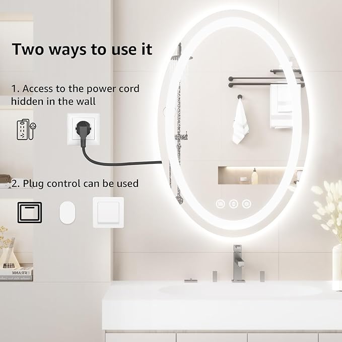 Oval LED Mirror for Bathroom 40"x30", Lighted Bathroom Vanity Mirror with Lights - Anti-Fog, Front Light and Backlit, Dimmable, 3 Colors