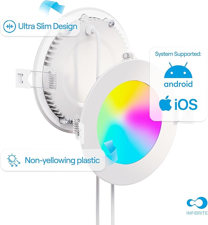 INFIBRITE 4 Inch WiFi Smart 9W 810LM Recessed LED Ceiling Light, Dimmable, Alexa/Google, Wet Rated