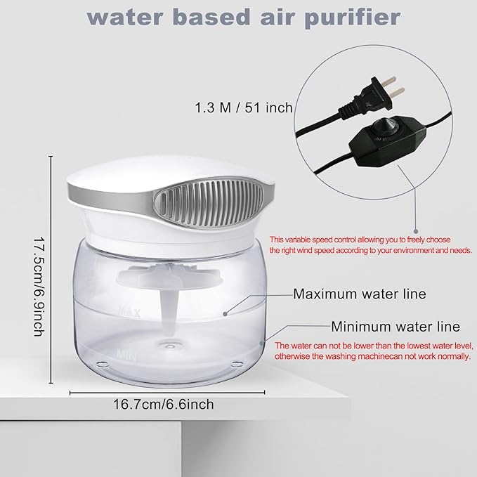 Water Air Purifiers for Home, Variable Speed Air Washer Aroma Diffuser, Quiet Rainbow Air Purifier with Water, Air Washer, Essential Oils Fresher With Night Light for Home, Bedroom, Grey