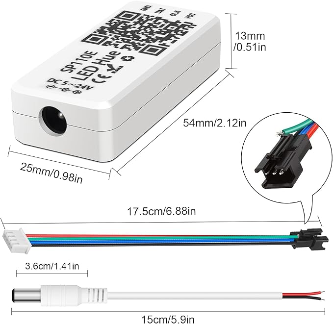 VIPMOON SP110E Bluetooth LED Controller, 2 Pack 5-24V Pixel LED Light Strips Controller, iOS/Android APP Remote Control for WS2812B WS2815 SK6812 APA102 RGB/RGBW Strip Lights
