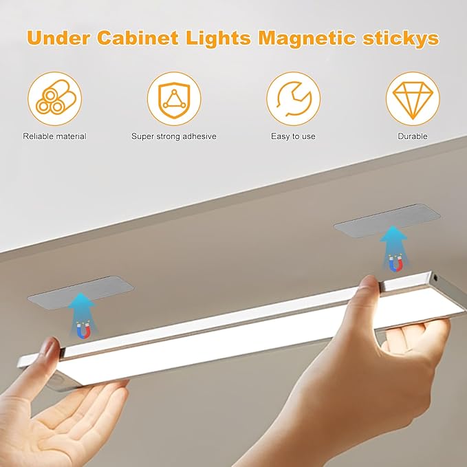12 Pcs Under Cabinet Lights Magnetic stickys，Replacement Magnetic Strips with Adhesive Backing for Rechargeable Motion Sensor Lights Wireless Under Counter Light for Cabinet Lighting