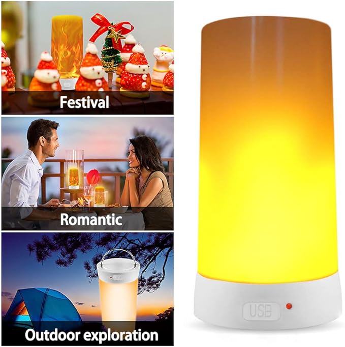 4X LED Flame Effect Light , USB Rechargeable 4 Modes Flickering Flame Candle Lantern with Remote Timer Gravity Sensing Effect Magnetic Base Waterproof Dimmable Outdoor Hanging Lamps Camping