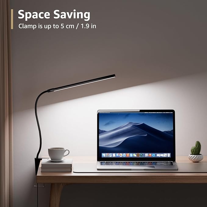Lepro Clip on Desk Lamp LED Reading light Dimmable USB Small Clamp Lamp with 3 Color Modes 10 Brightness, Adjustable Flexible Gooseneck Table Light for Bed Headboard, Nail, Home Office,Computer(Black)