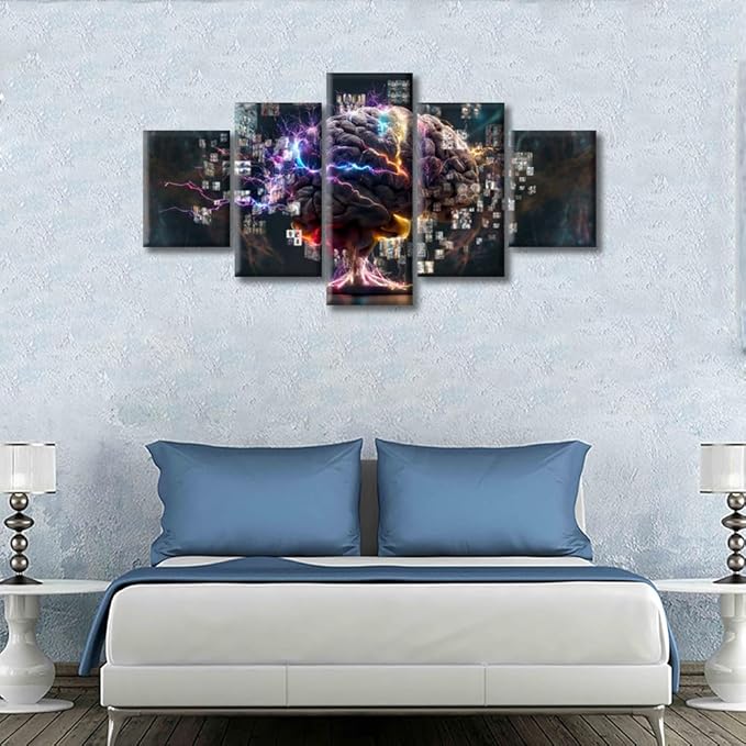 Concept of a Human Brain Full with Creativity Canvas Wall Art for Bedroom Smart Brain Wall Art for Living Room Human Brain Wall Art Home Decor Giclee Framed Ready to Hang (60"Wx32"H)