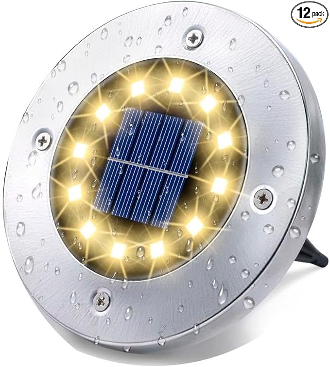 HOUSEOFLED Solar Ground Lights 12 Pack, Waterproof IP65 In-Ground Outdoor Landscape Lights, Warm White, for Pathway, Garden, Yard & Patio