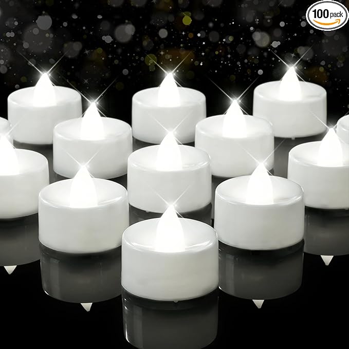 BEICHI Flameless Candles, 100Pack Battery Operated Candle, LED Tea Lights Candle Battery Operated, Flickering Fake Votives for Wedding Halloween Christmas Diwali- Pure White Light