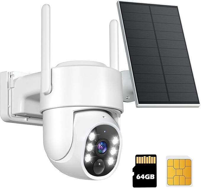 4G LTE Cellular Solar Security Cameras Wireless Outdoor, No WiFi Solar & Battery Powered Outdoor Security Camera, 2K Color Night Vision, Human Detection, Built in TF/SIM Card