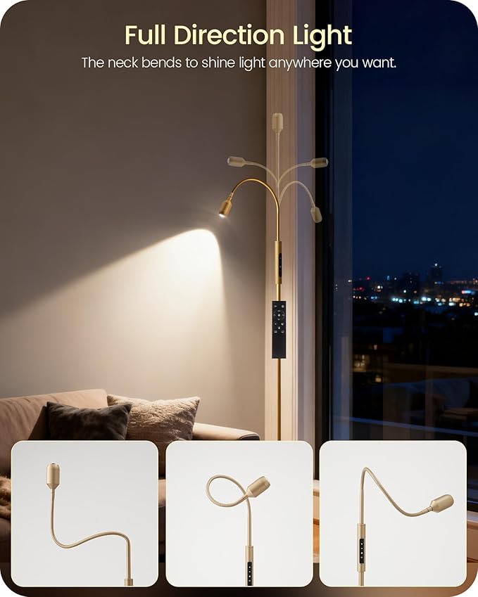 Reading Floor Lamp, 74.2" Tall LED Lamp, with 360° Flexible Gooseneck & Touch & Remote Control, Ajustable Color & Beam, Crafts Standing Lamp, for Reading, Task Craft, Living, WD16LD05