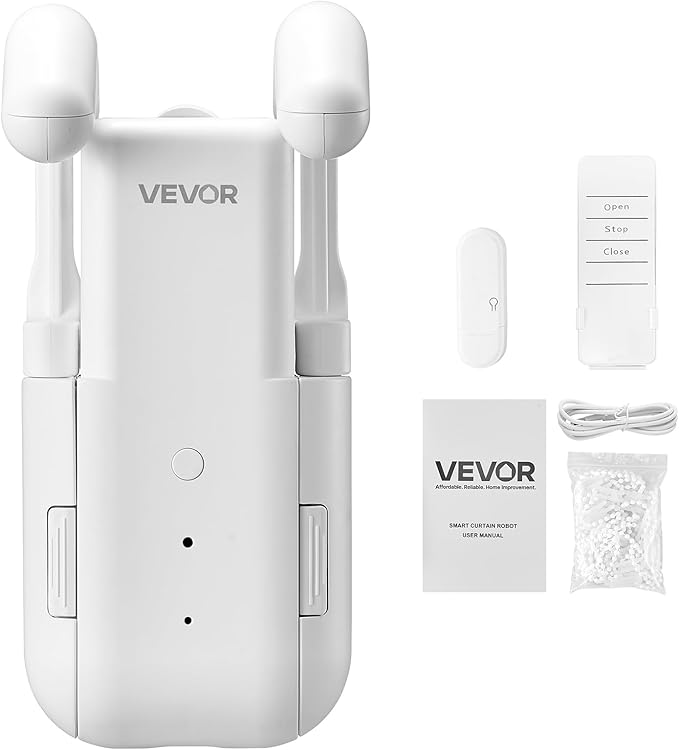 VEVOR Automatic Curtain Opener, APP and Remote Control, Hub Included, Electric Smart Curtain Opener Compatible with Alexa and Google Home, Timed Opening and Closing, Silent Mode, for Roman Rods