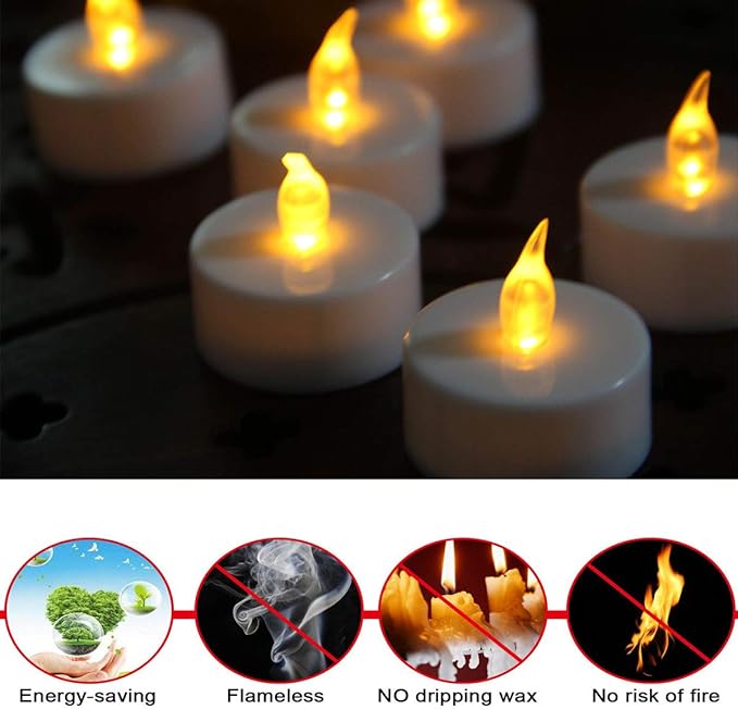 Tea Lights,50 Pack Flameless LED Tealight Candles,Realistic Flickering Warm Yellow Battery Operated LED Tea Lights Candles. Ideal for Parties, Weddings, Birthdays, Festival Celebration
