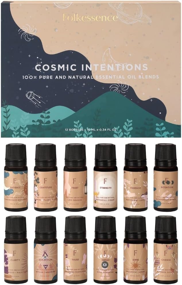 Folkulture Essential Oil Set for Diffuser | Set of 12 Essential Oils for Diffusers for Home | Diffuser Oil Scents | Lavender, Palo Santo, Frankincense |12 Days Advent Calendar 2025 for Women